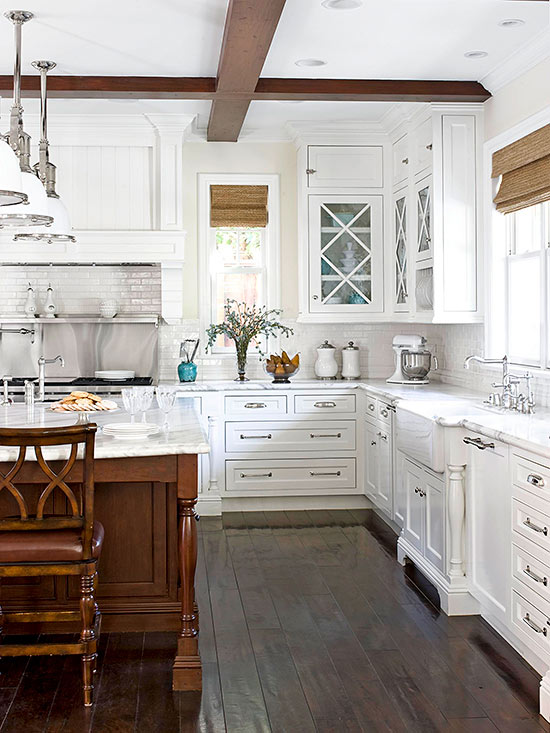 Warm & Inviting White Cottage kitchen ideas dramatic beamed ceiling www.pattersondecoratinggroup.com/blog 