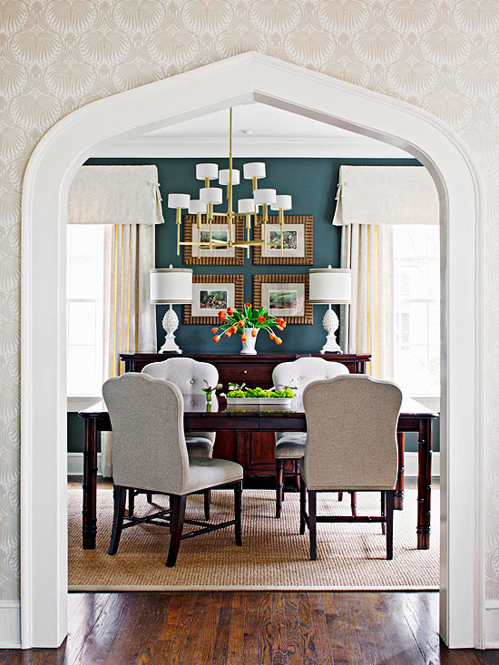 Transitional Navy Blue and White Dining Room blue rooms www.pattersondecoratinggroup.com/blog