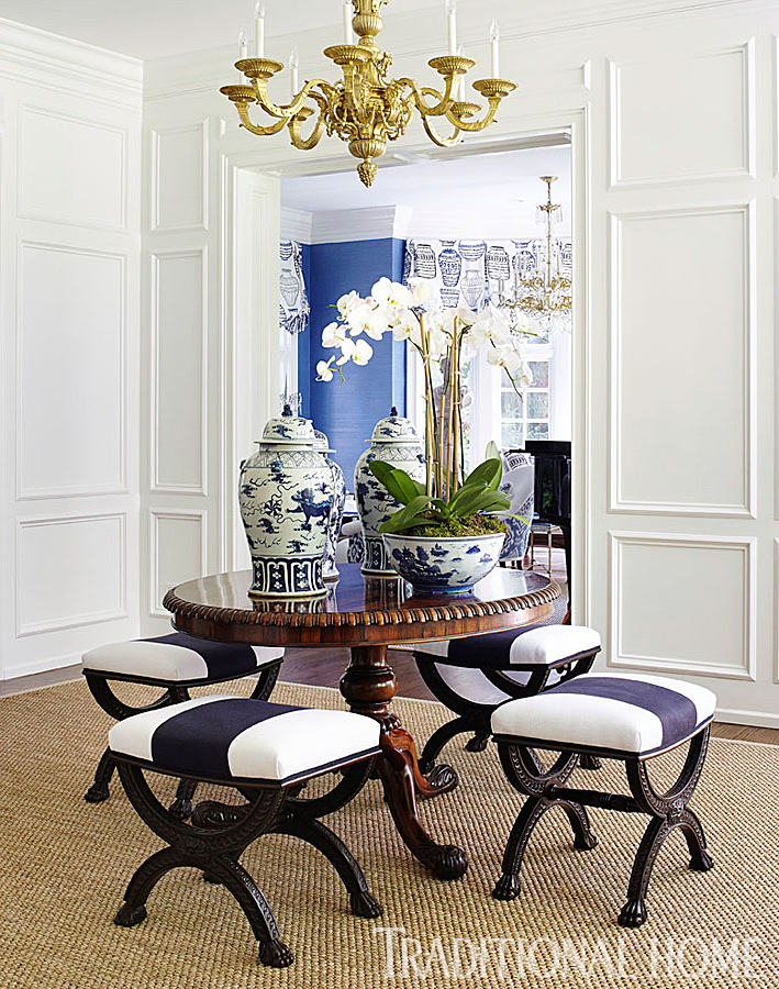 Navy and Indigo Blue Rooms with White Foyer www.pattersondecoratinggroup.com/blog 