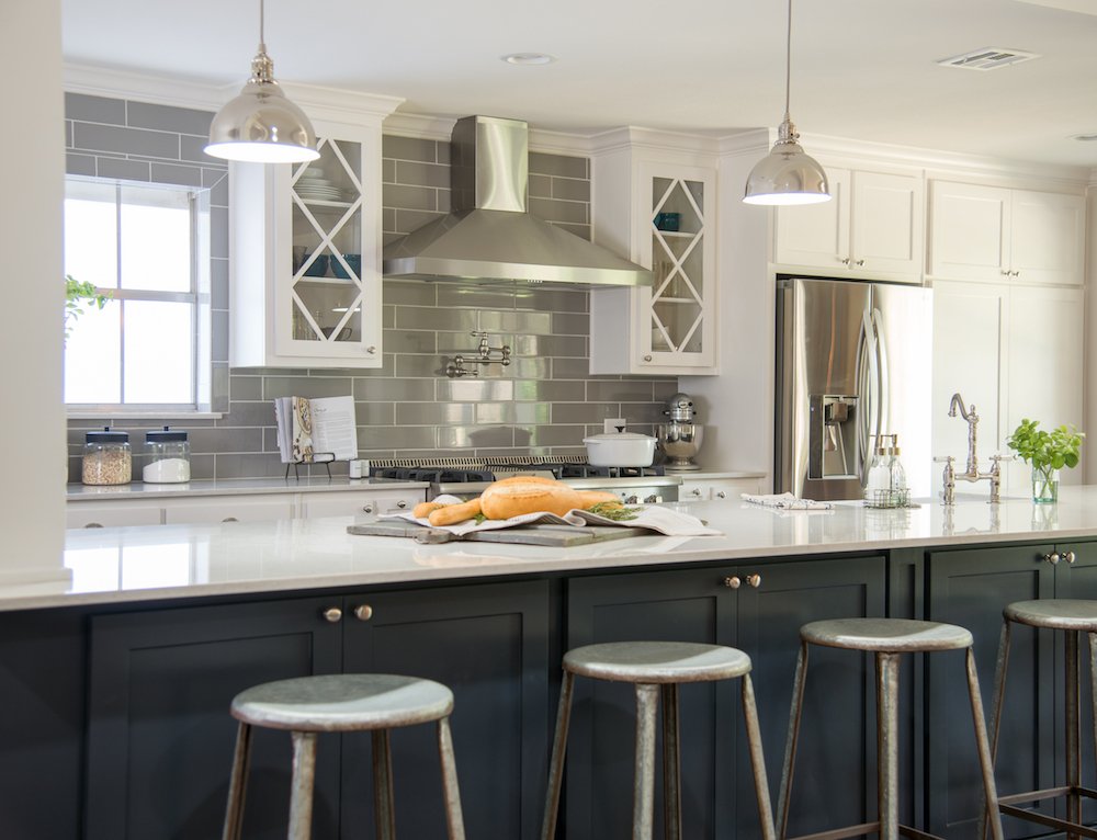 Fixer Upper Kitchen with Blue Cabinets www.pattersondecoratinggroup.com/blog 