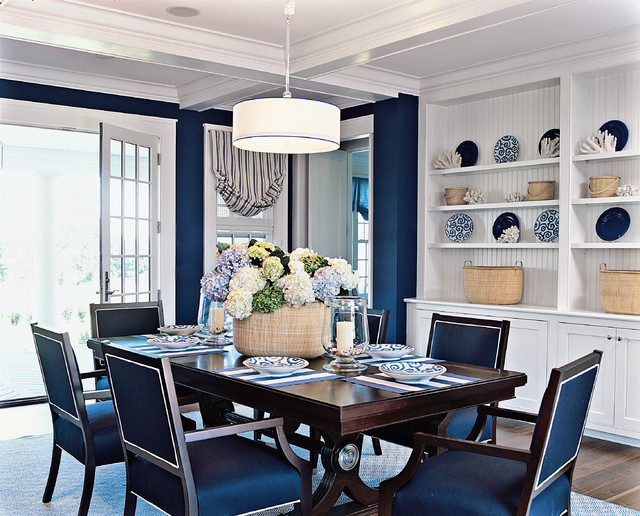 Blue Rooms with White Beach Style Dining Room www.pattersondecoratinggroup.com/blog