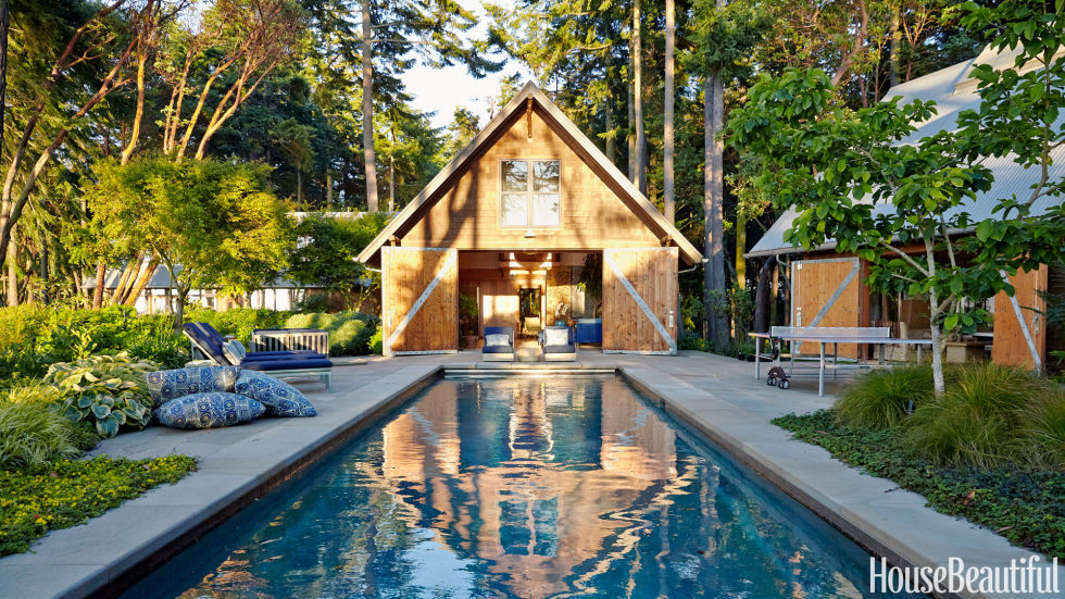 Pool Courtyard in a lush setting in a Pacific Northwest home www.PattersonDecoratingGroup.com/blog