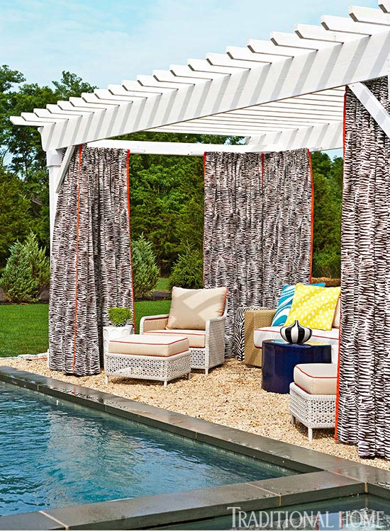 Hampton Designer Show house pool deck for a busy family escaping to the Hamptons for the weekend www.PattersonDecoratingGroup.com/blog