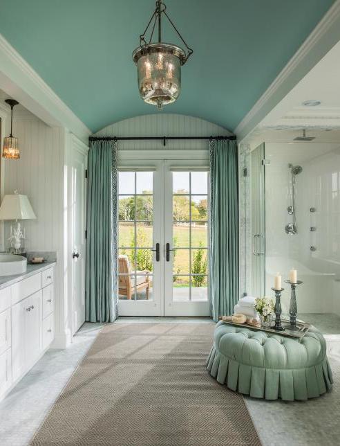 Turquoise drapes from the 2015 HGTV Dream www.PattersonDecoratingGroup.com/blog