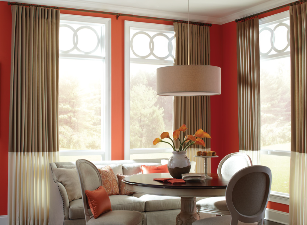 Plain Top Drapery with contrasting fabrics hung with Paris Texas Hardware www.PattersonDecoratingGroup.com/blog