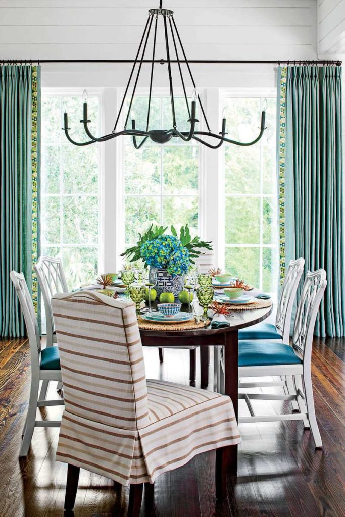 Nubby Linen curtains with pretty patterned trim www.PattersonDecoratingGroup.com/blog